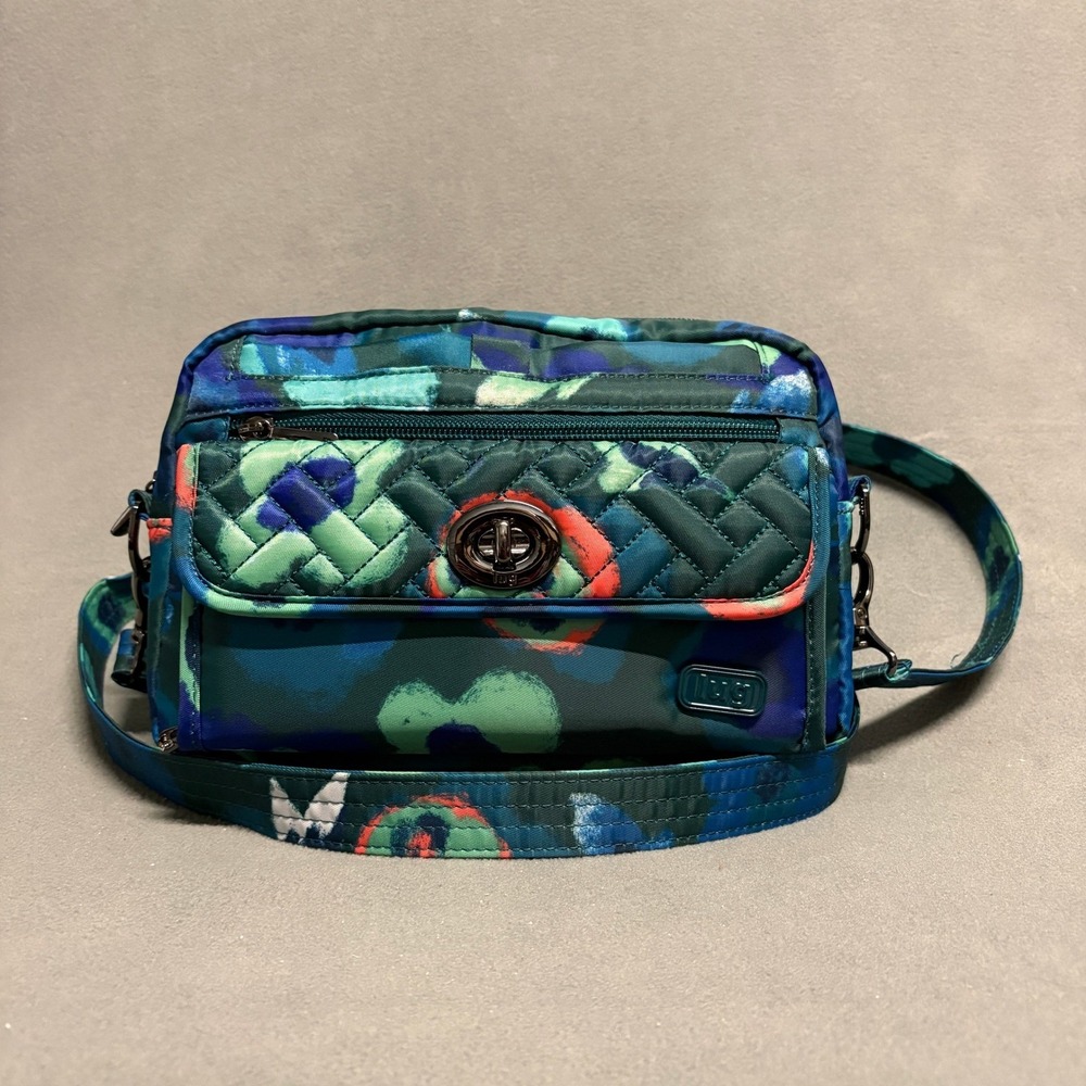 Lug Switch RFID Crossbody Bag Blue Green Pattern Zip Organizer Mystic Blue